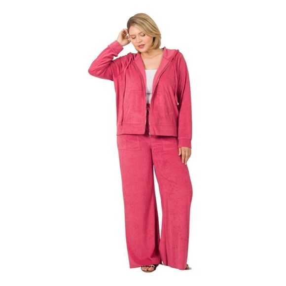 NWT LOOP TERRY ZIP UP HOODIE JACKET & PANTS SET Rose - Picture 1 of 3
